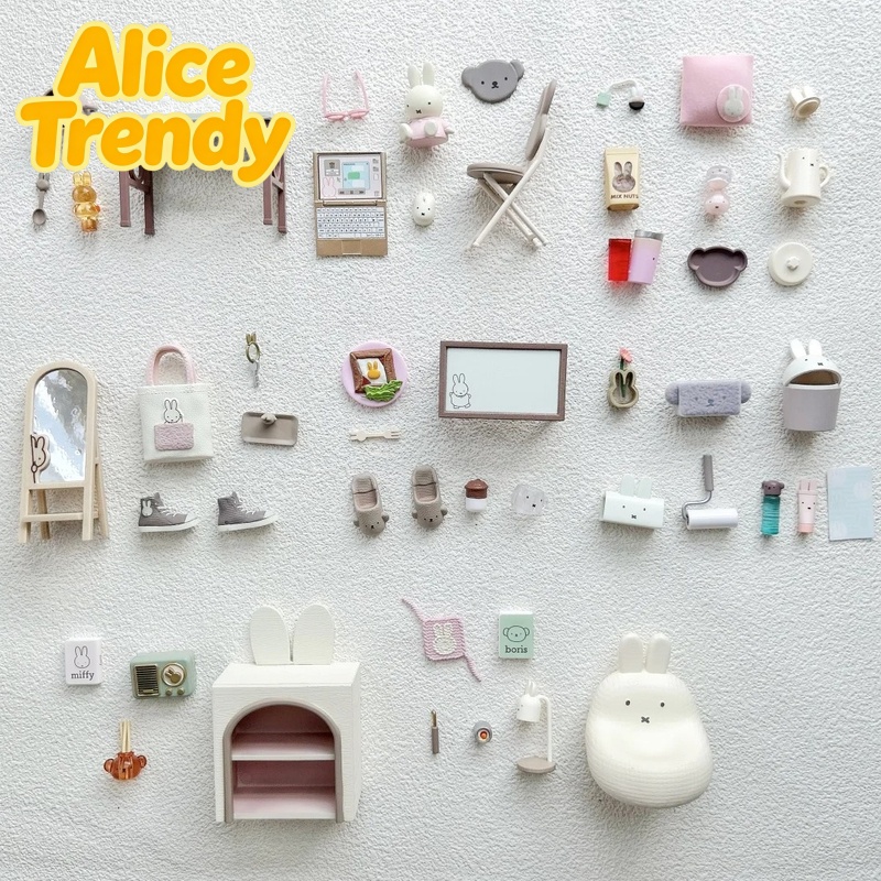 Model Kit Diorama - ชุดโมเดลไดโอรามา Rement ของแท้ในกล่องสุ่ม, ชุดเฟอร์นิเจอร์ห้องนั่งเล่น Miffy’s Sweet