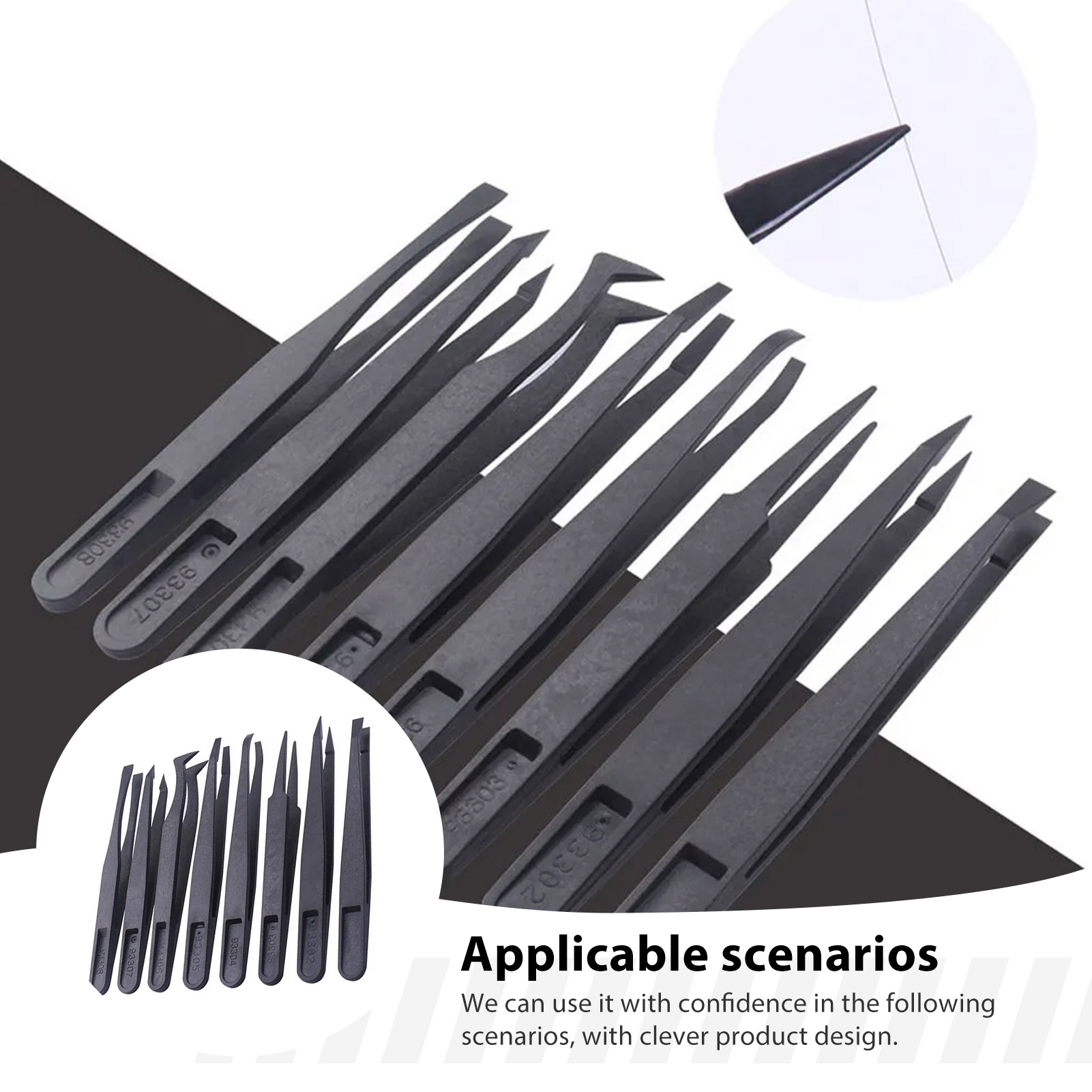 Model Kit Tweezers - ชุดแหนบคาร์บอนไฟเบอร์ 8 ชิ้น เครื่องมือป้องกันไฟฟ้าสถิตสำหรับงานโมเดล ชุดสติ๊กเกอร์น้ำ ชิ้นส่วนขนาดเล็ก