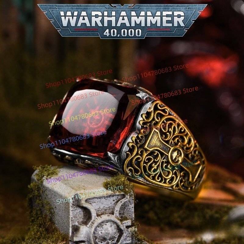 Model Kit Warhammer - แหวนปรับขนาดได้ 40K Inquisitor, แหวนตราประทับลายฝ่ามือ, ของตกแต่งจากเกม, ของขวัญวันหยุดสำหรับผู้ชาย,