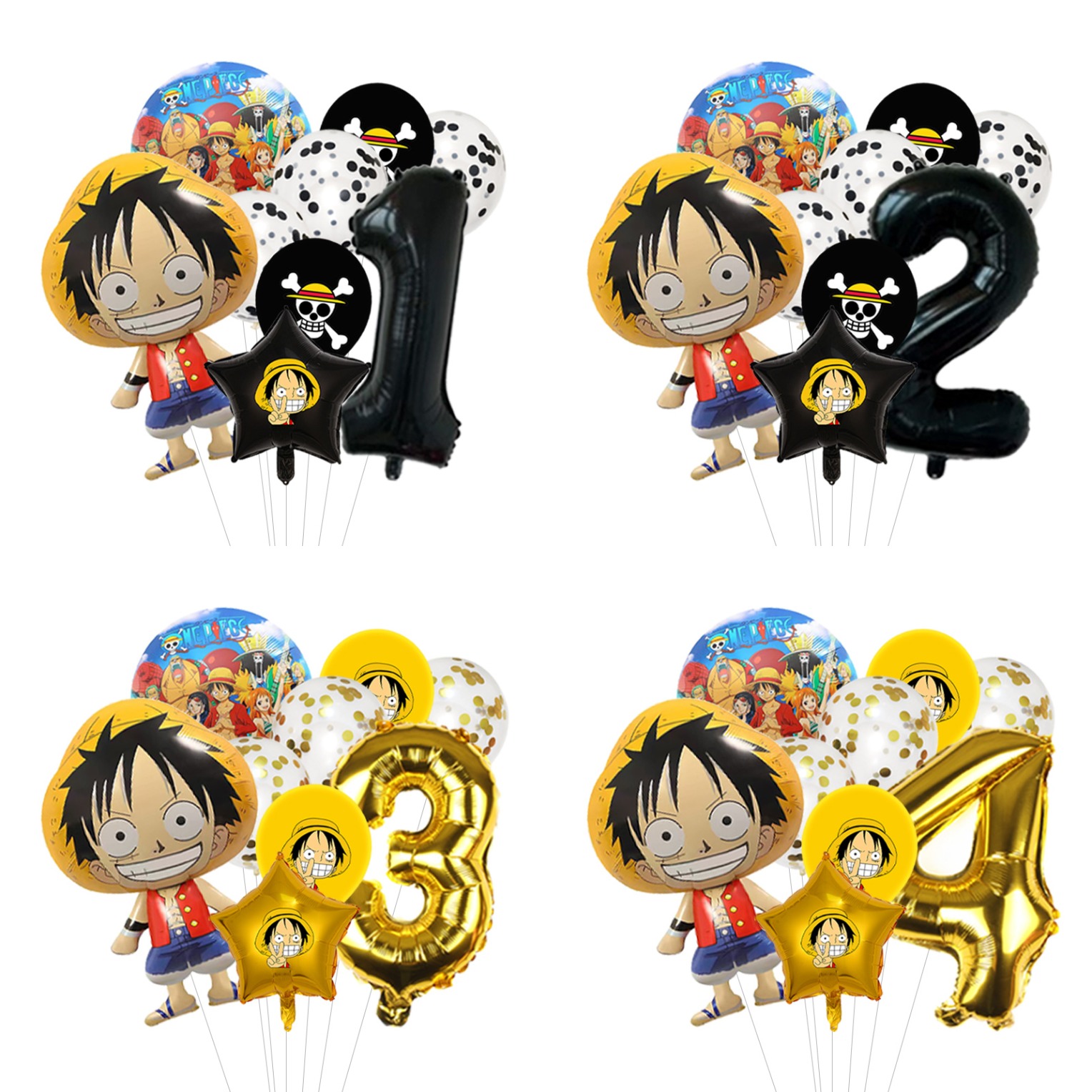 Model Kit One Piece Bandai - ชุดลูกโป่งวันเกิดวันพีซ ลูฟี่ ฟอยล์ไมลาร์ พร้อมลูกโป่งยางหลากสี สำหรับฉากหลังถ่ายรูปอนิเมะ