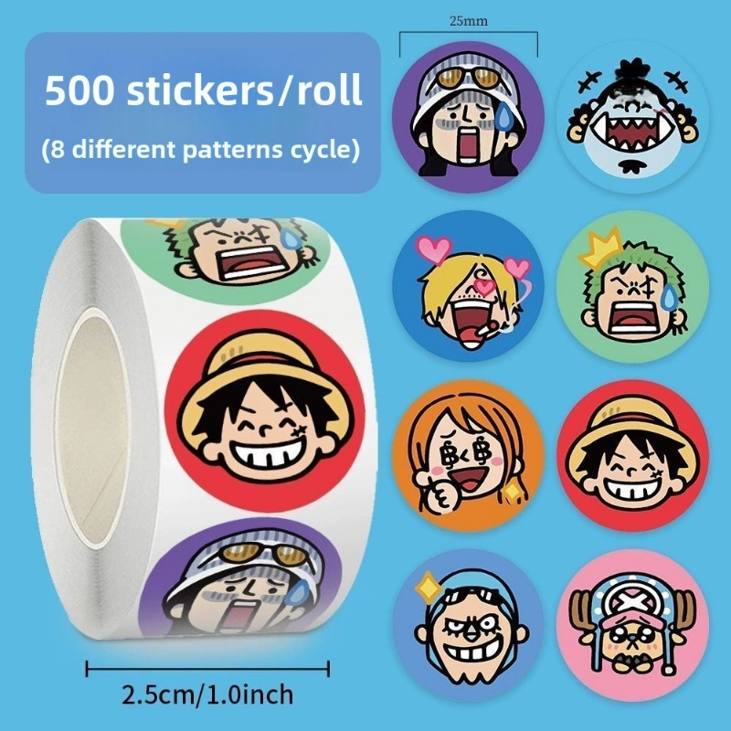 Model Kit One Piece Bandai - สติกเกอร์ 500 ชิ้น/ม้วน สติกเกอร์วันพีซ ลายการ์ตูนหัวโต ลูฟี่